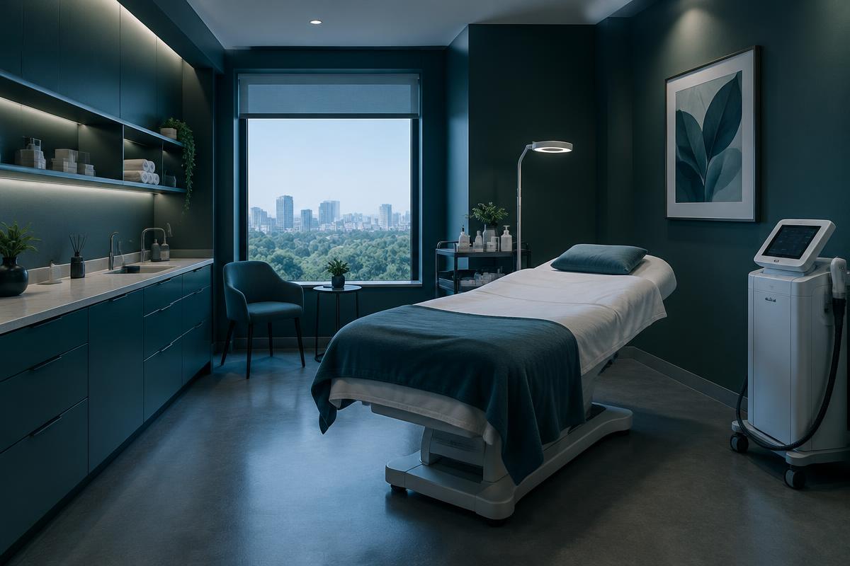 Calm modern clinic treatment room